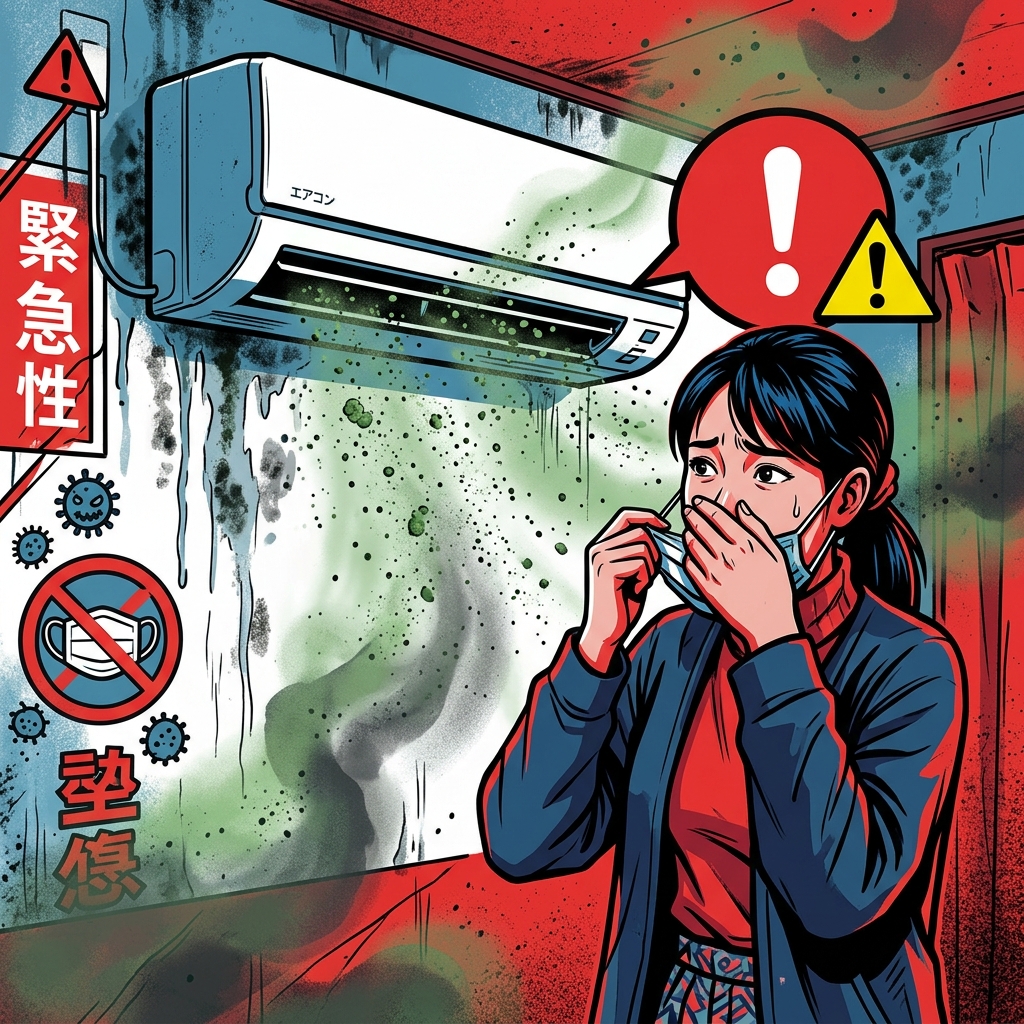 エアコンのカビ臭に困る女性