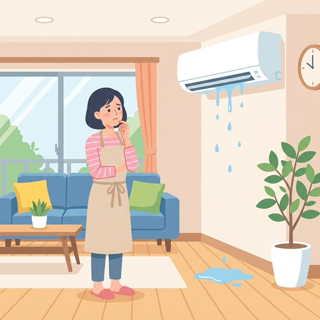 エアコンから水が垂れて困る女性