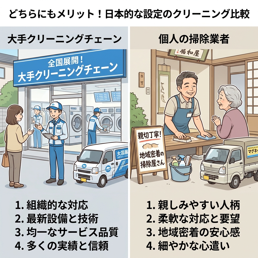 大手チェーンと個人業者の比較