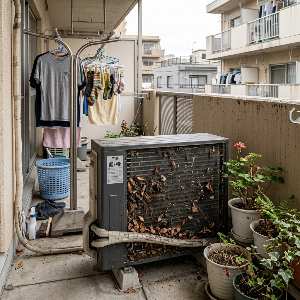 室外機の汚れが溜まる様子